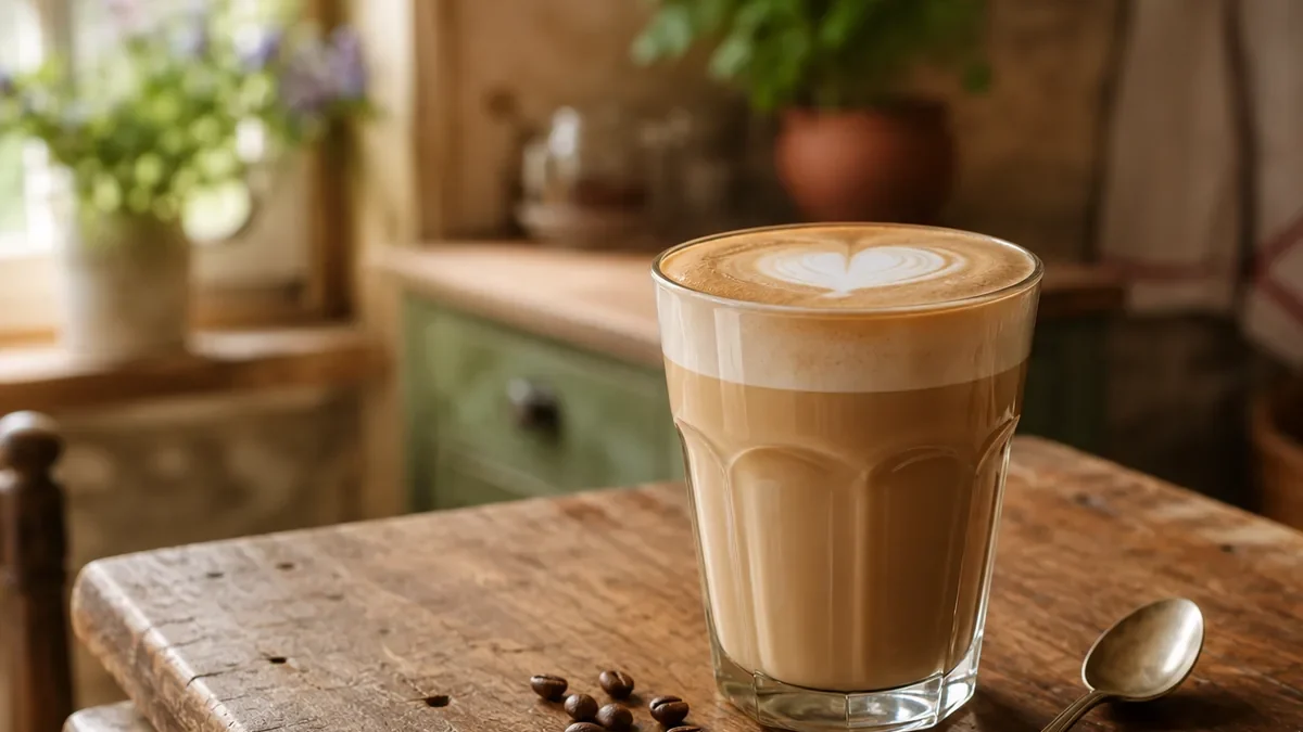 Grand verre de café latte avec une mousse de lait crémeuse et un latte art
