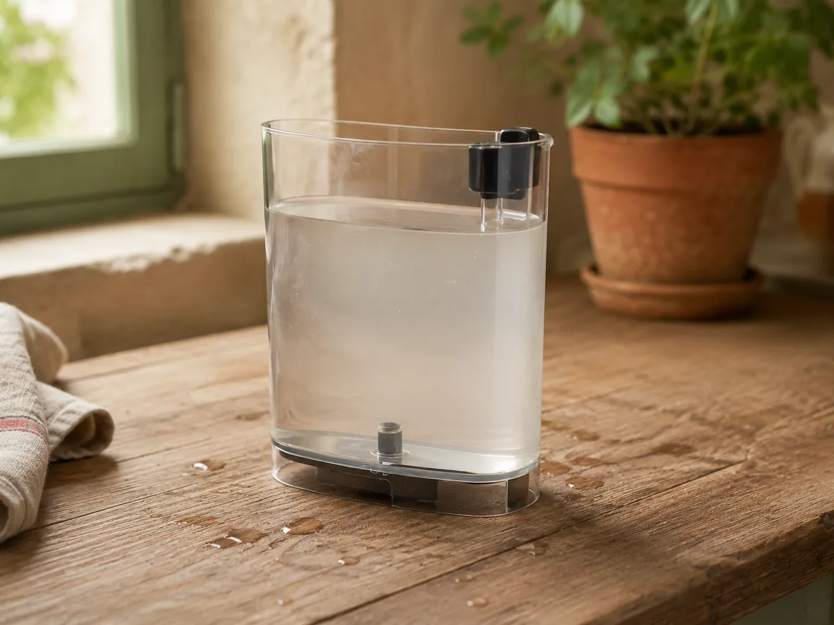 Réservoir d'eau d'une machine à café rempli d'une solution de détartrage