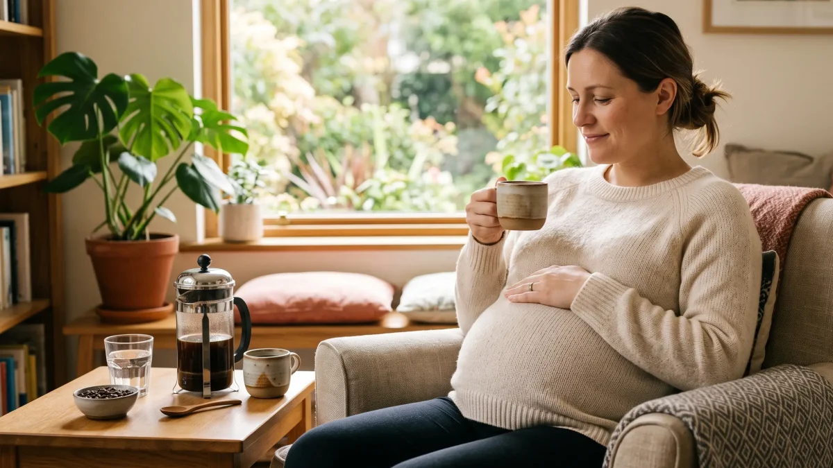 Café et grossesse : femme enceinte tenant une tasse de café