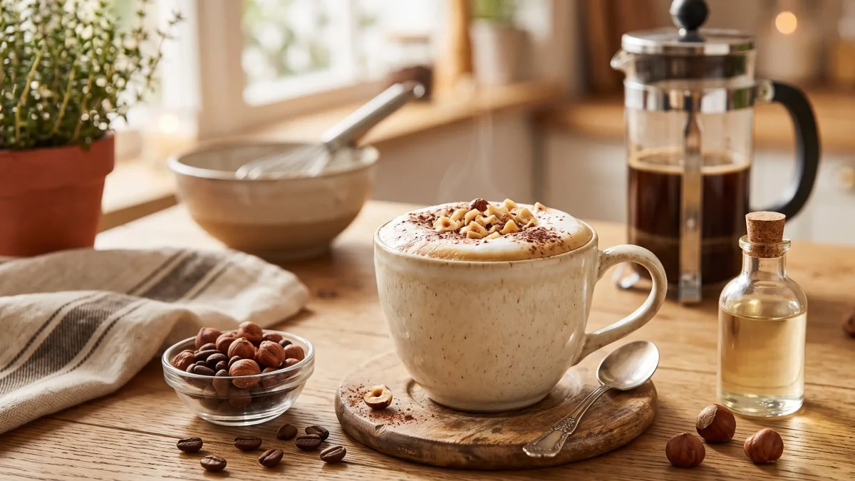 Café noisette : un espresso taché d'un nuage de lait chaud dans une petite tasse